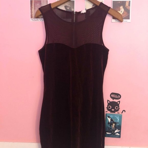 Maroon Sheer and Velvet Dress - Picture 4 of 4